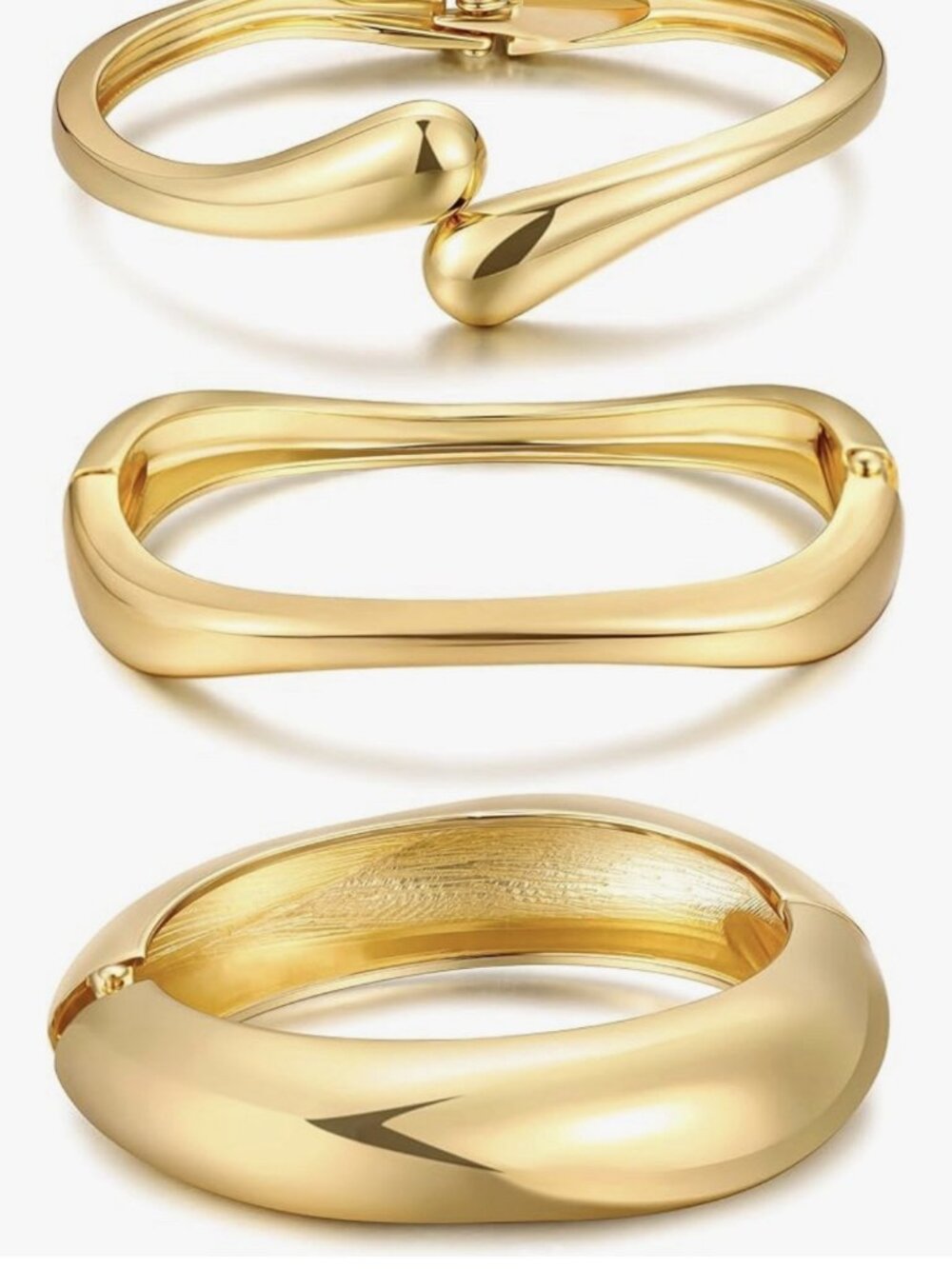 Chunky Gold Bangle Bracelet Set 14K Gold Plated Stack of 3 NWT